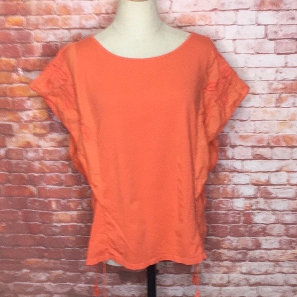 a.n.a. Orange Embroidered Short Sleeve Peasant Blouse
